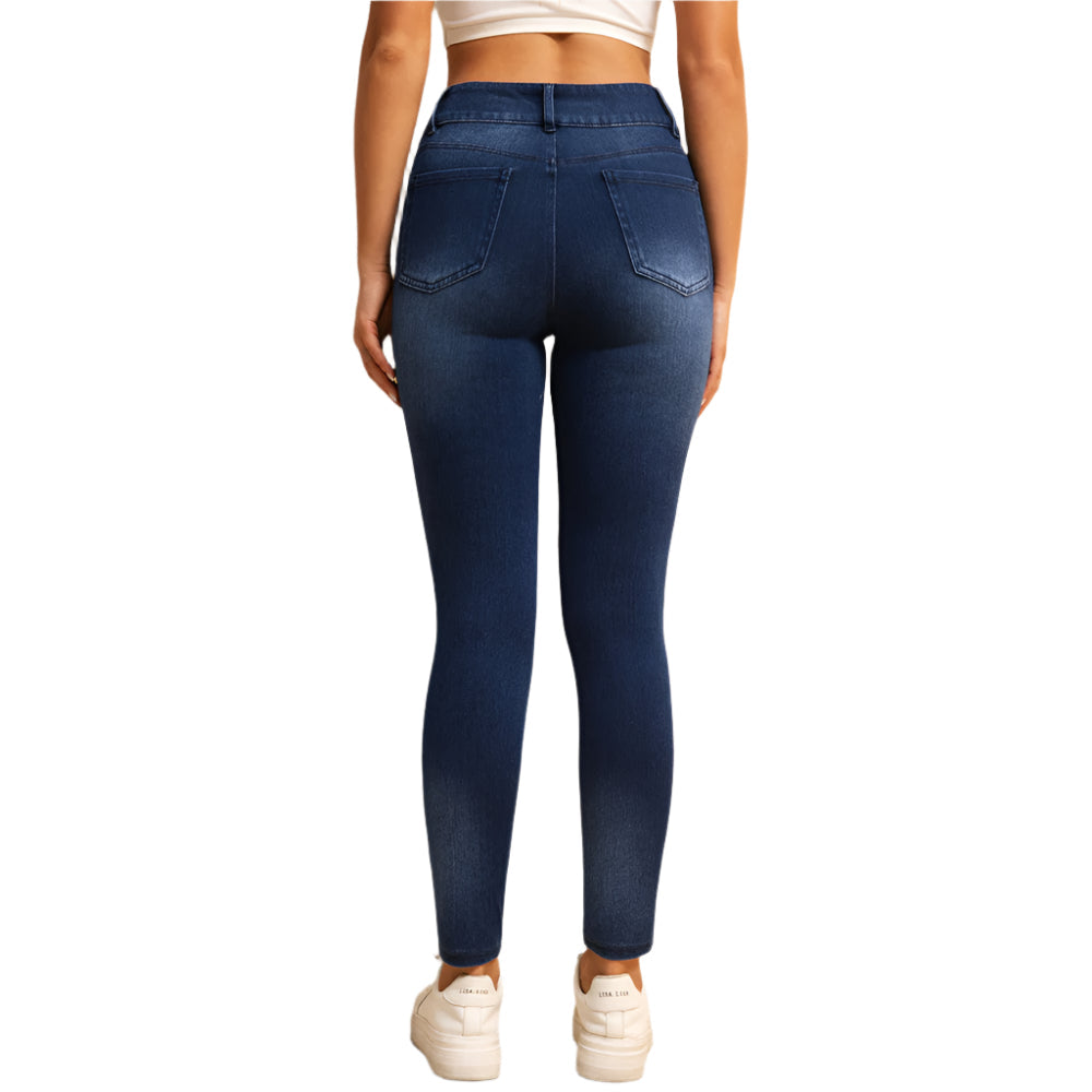 Shascullfites Melody Jean Skinny Taille Haute pour Femme – Jean Stretch Bleu Foncé avec Poches Zippées et Effet Push-Up