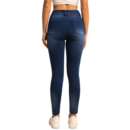 Shascullfites Melody Jean Skinny Taille Haute pour Femme – Jean Stretch Bleu Foncé avec Poches Zippées et Effet Push-Up