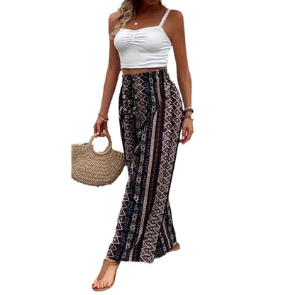 Pantalon ample à jambes larges et imprimé bohème