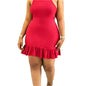 Ruffle Hem Crew Neck Slim Elegant Sleeveless Party Dress