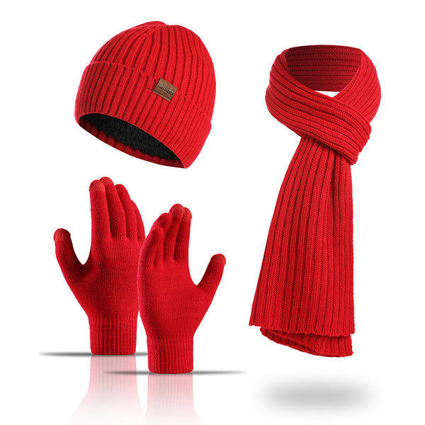 Ensemble bonnet, écharpe et gants tricotés de couleur unie pour l'hiver
