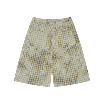 Waran Unisex Vintage Wash Plaid Shorts 110GSM