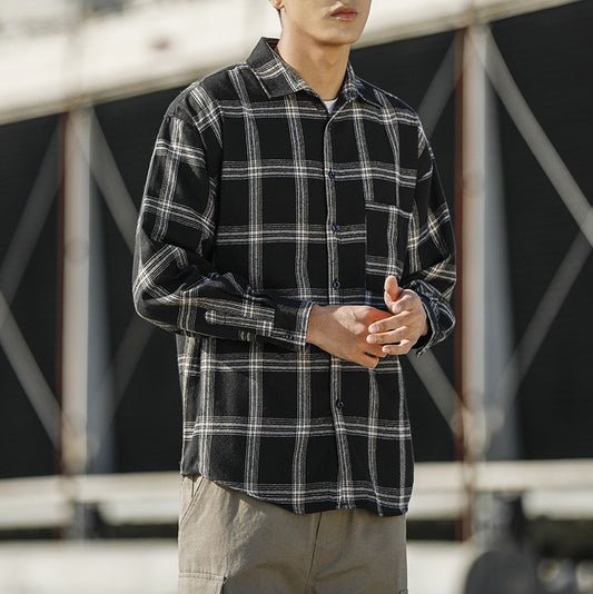 Men Plaid Shirt Fashion Loose Large Size