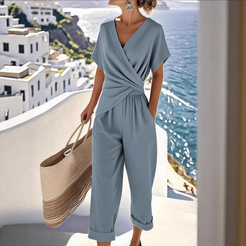 Women's Solid Colour Irregular Short Sleeve Suit