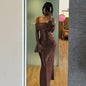 Womens Slim-fit Off-neck Dress
