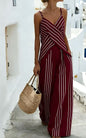 Striped Casual Womens V-Neck Sleeveless Set