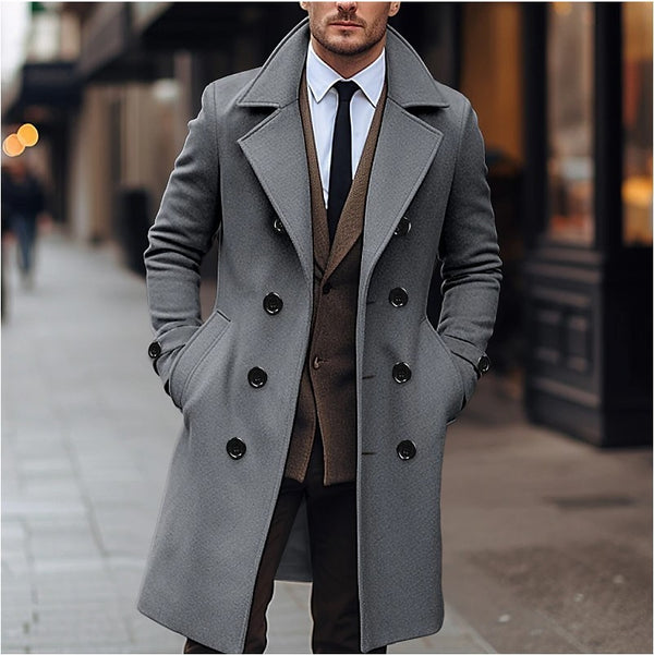 Men Woolen Coat Double Breasted Long - Stuffs & Savers