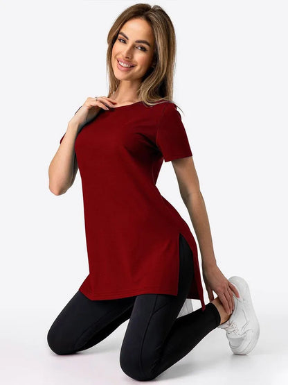 Slit Loose Round Neck Short Sleeve Sweater