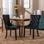 Modern Set Of 2 Upholstered Velvet Dining Chairs, Button Tufted Kitchen Lounge Chairs With Brushed Wood Legs, Riveted Trim And Knocker Ring, For Dining Room Living Room