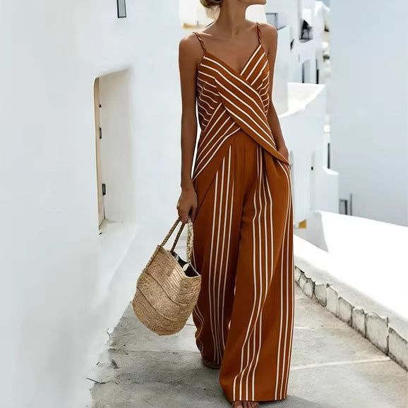 Striped Casual Womens V-Neck Sleeveless Set