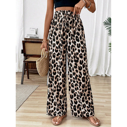 Pantalon décontracté à jambe droite et large pour femme, imprimé léopard