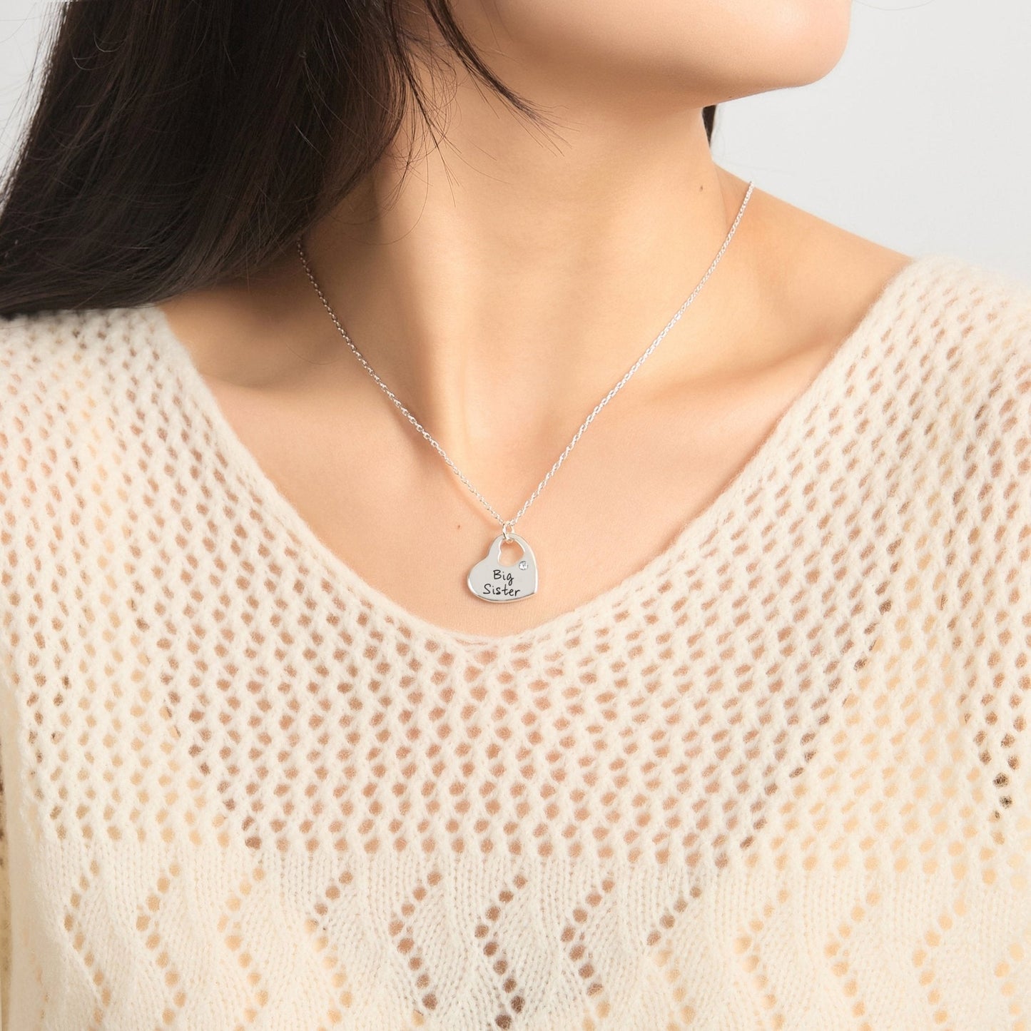 Big Sister Heart Necklace Created with Zircondia® Crystals