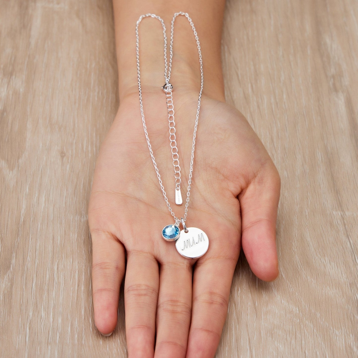 Birthstone Necklace with Mum Charm Created with Zircondia® Crystals