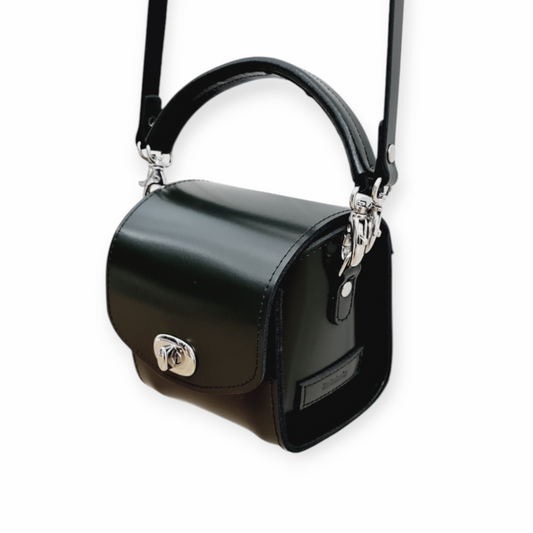 Sac à main en cuir noir Bauble fait à la main ultra-brillant