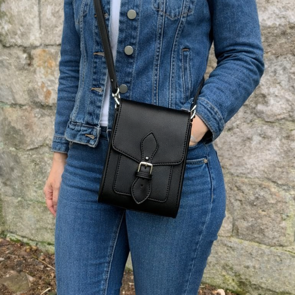 Sacoche de téléphone en cuir fait main pour festival - Noir