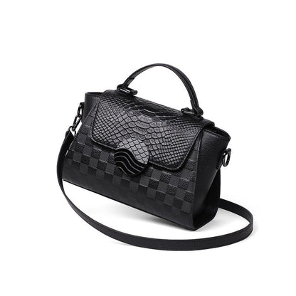 Black Genuine Leather croc effect Shoulder Crossbody Handbag
