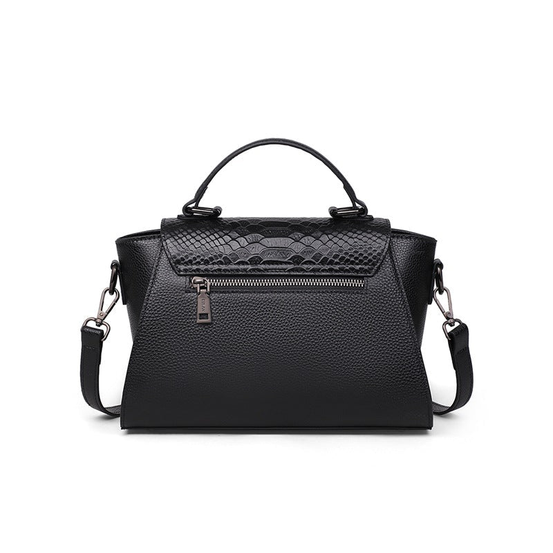 Black Genuine Leather croc effect Shoulder Crossbody Handbag