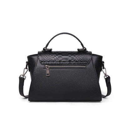 Black Genuine Leather croc effect Shoulder Crossbody Handbag