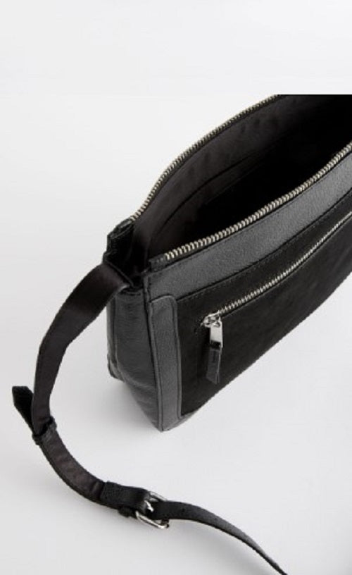 Black Leather Pocket cross body Messenger Bag