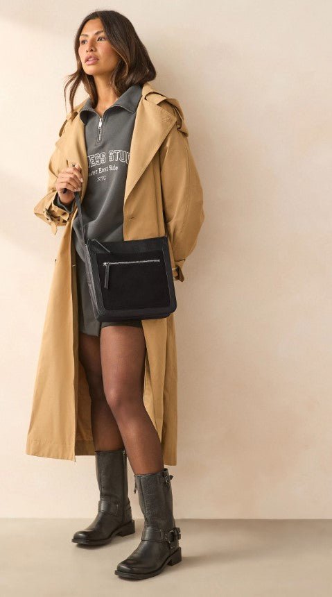 Black Leather Pocket cross body Messenger Bag