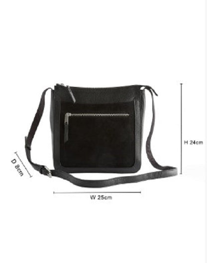 Black Leather Pocket cross body Messenger Bag