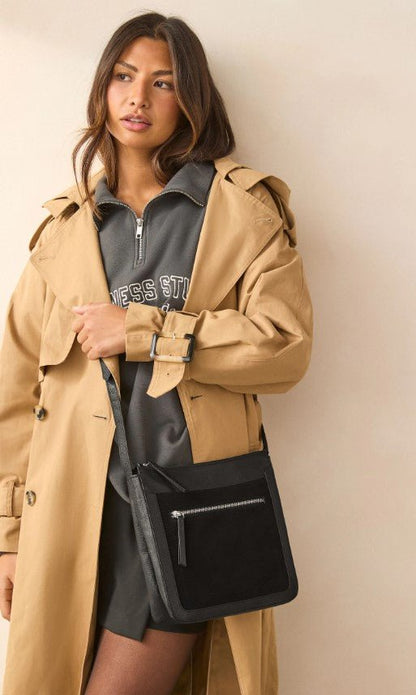 Black Leather Pocket cross body Messenger Bag
