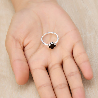 Black Onyx Gemstone Adjustable Clover Ring
