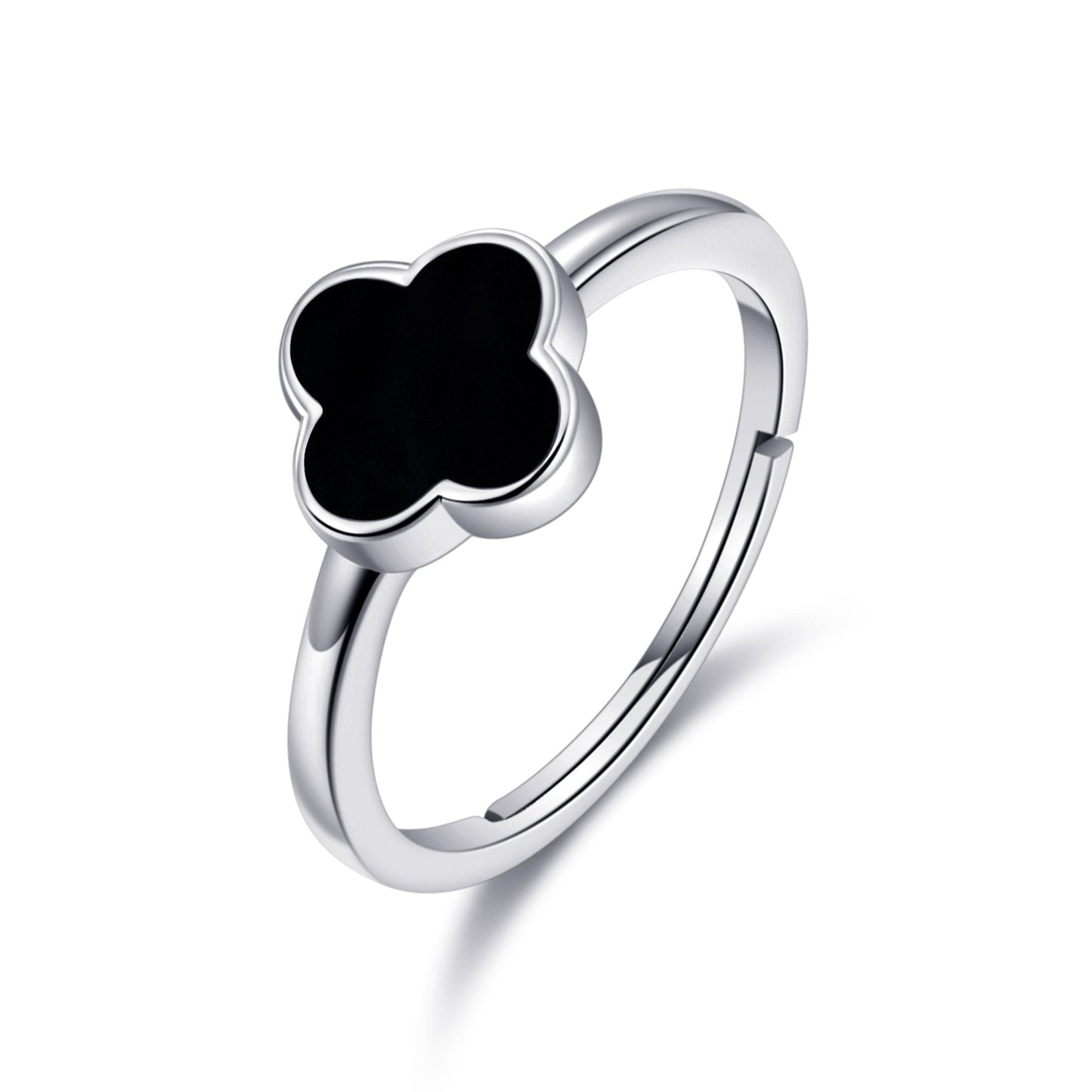 Black Onyx Gemstone Adjustable Clover Ring