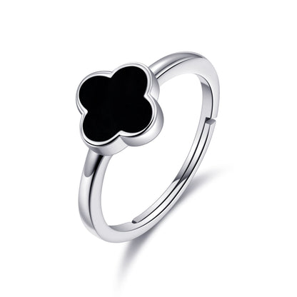 Black Onyx Gemstone Adjustable Clover Ring