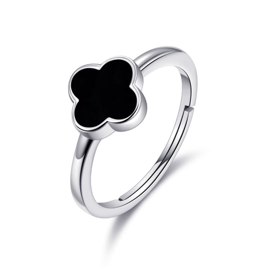 Black Onyx Gemstone Adjustable Clover Ring