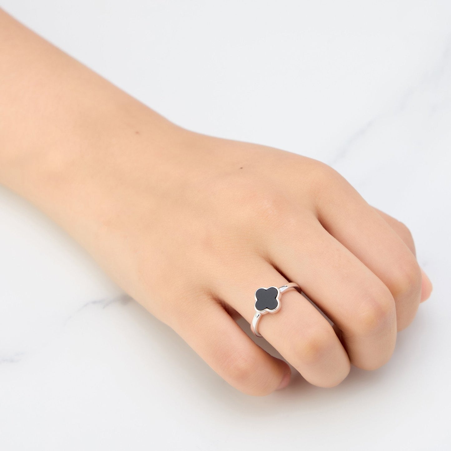 Black Onyx Gemstone Adjustable Clover Ring