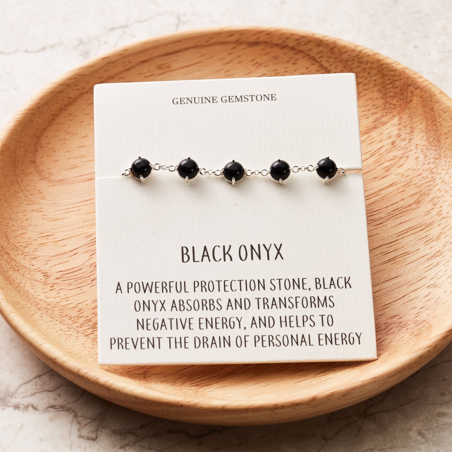 Black Onyx Gemstone Bracelet with Quote Card