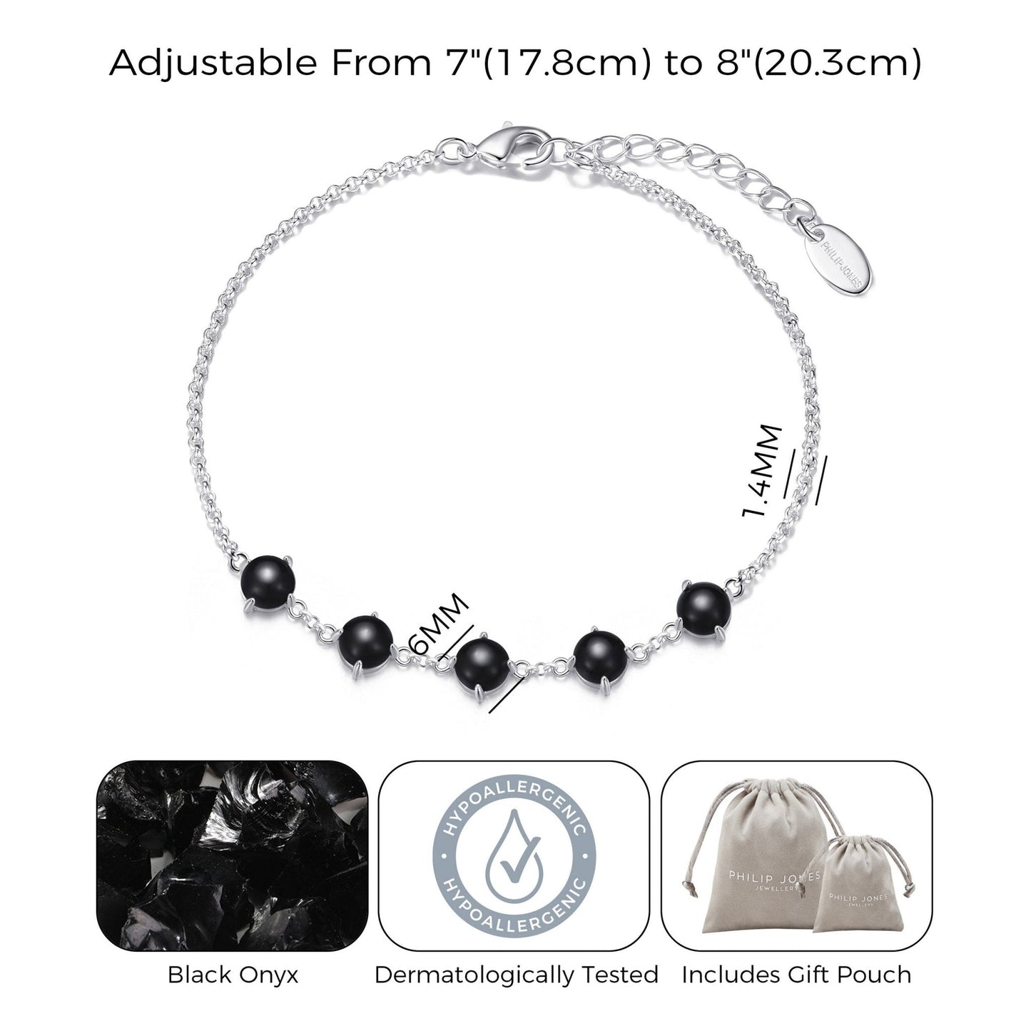 Black Onyx Gemstone Bracelet with Quote Card