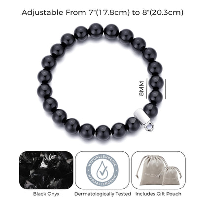 Black Onyx Gemstone Charm Stretch Bracelet