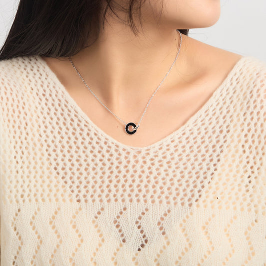 Black Onyx Gemstone Circle Link Necklace