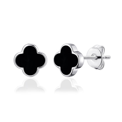 Black Onyx Gemstone Clover Earrings