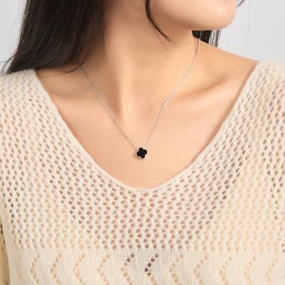 Black Onyx Gemstone Clover Necklace