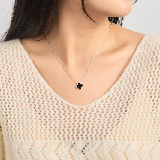 Black Onyx Gemstone Clover Necklace