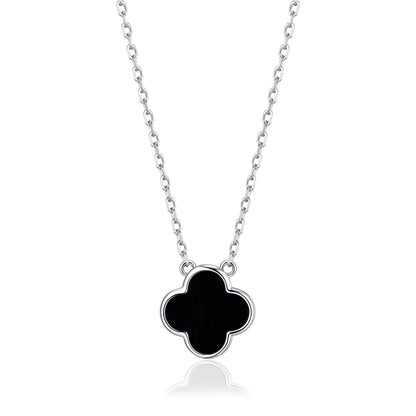 Black Onyx Gemstone Clover Necklace