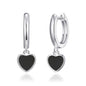 Black Onyx Gemstone Heart Charm Hoop Earrings