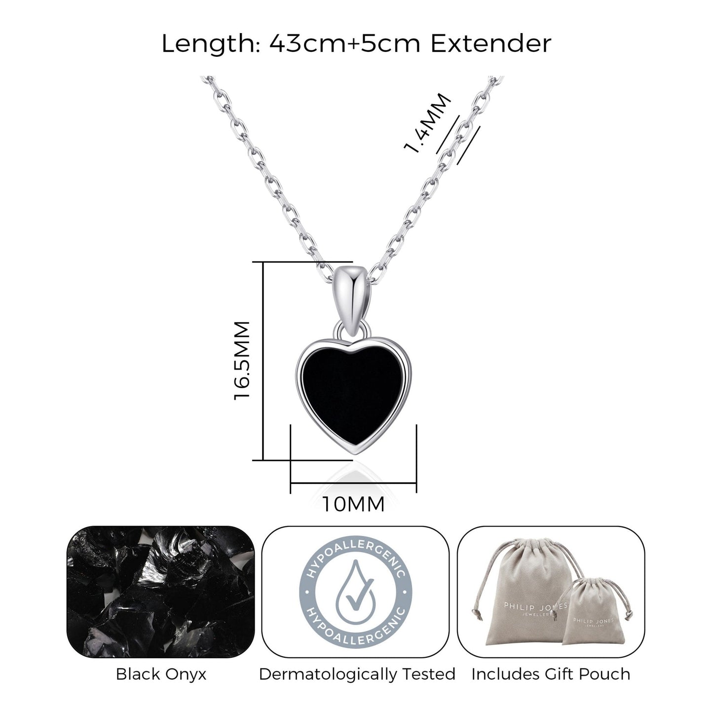Black Onyx Gemstone Heart Necklace