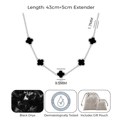 Black Onyx Gemstone Multi Clover Necklace