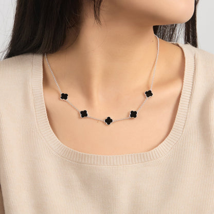 Black Onyx Gemstone Multi Clover Necklace