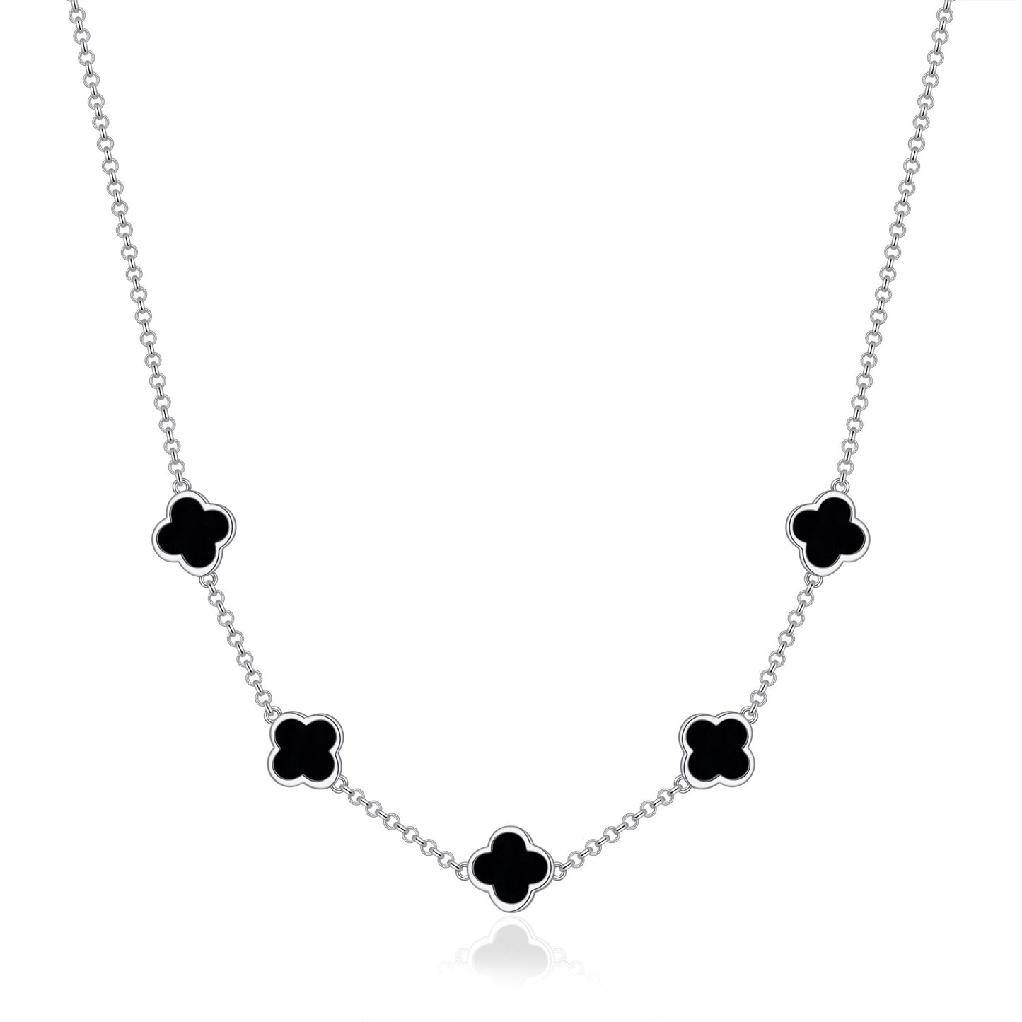 Black Onyx Gemstone Multi Clover Necklace