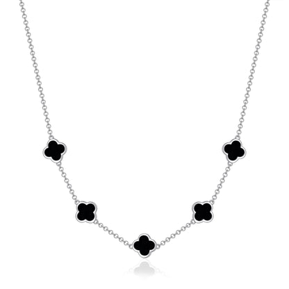 Black Onyx Gemstone Multi Clover Necklace