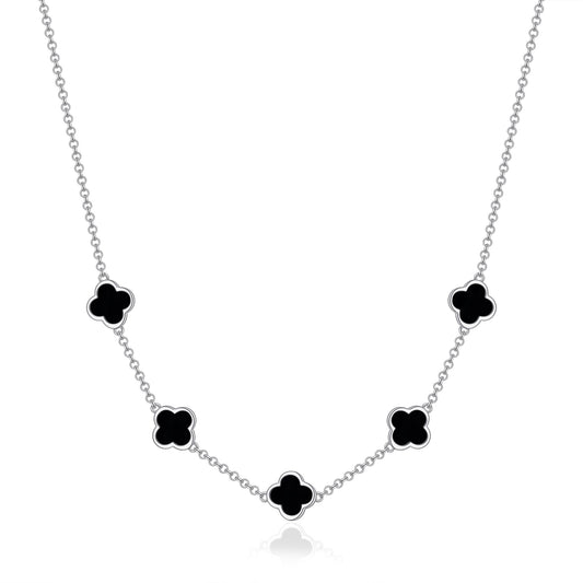 Black Onyx Gemstone Multi Clover Necklace
