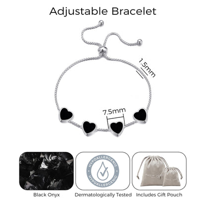 Black Onyx Gemstone Multi Heart Friendship Bracelet