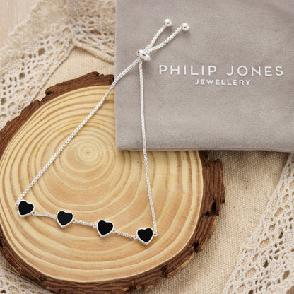 Black Onyx Gemstone Multi Heart Friendship Bracelet