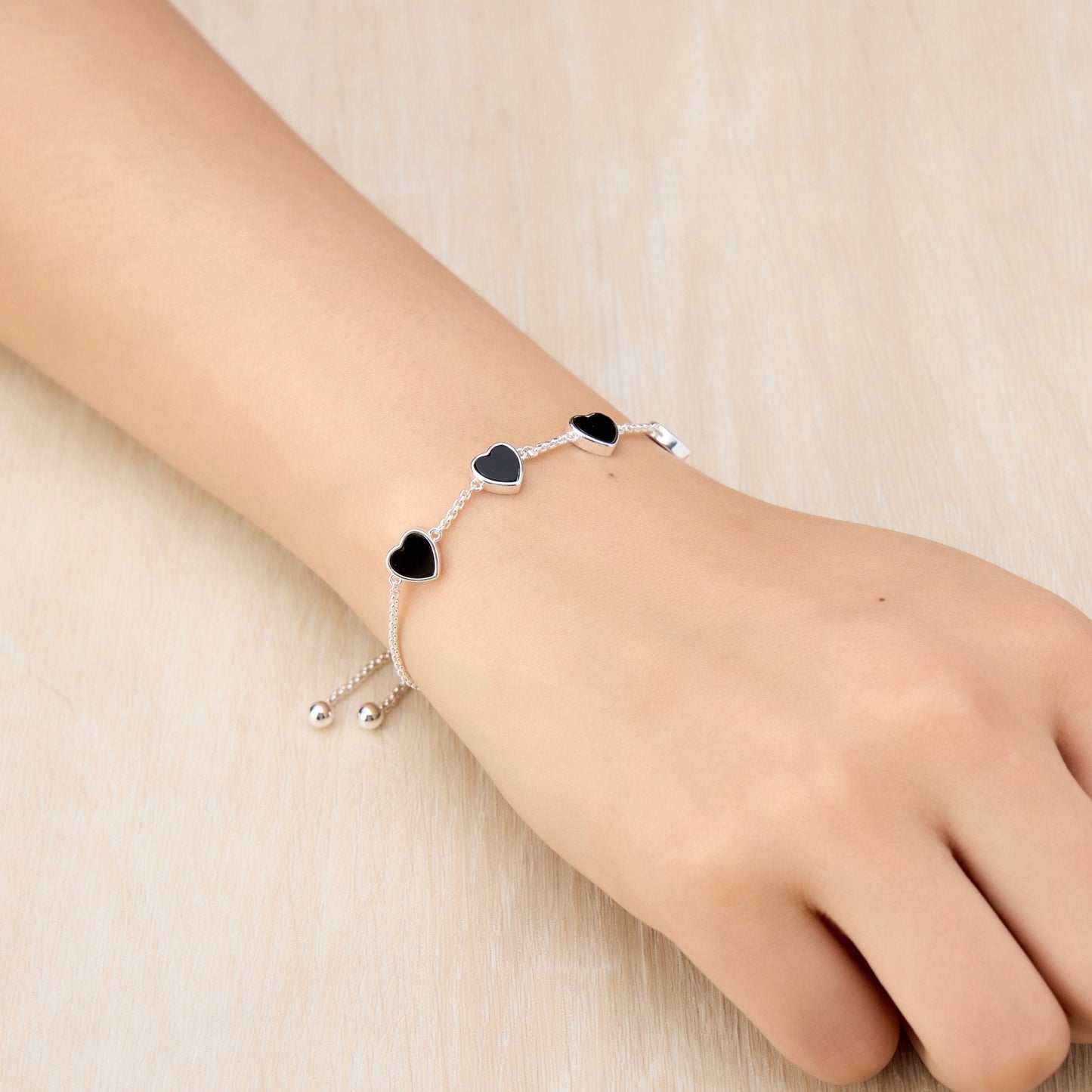 Black Onyx Gemstone Multi Heart Friendship Bracelet