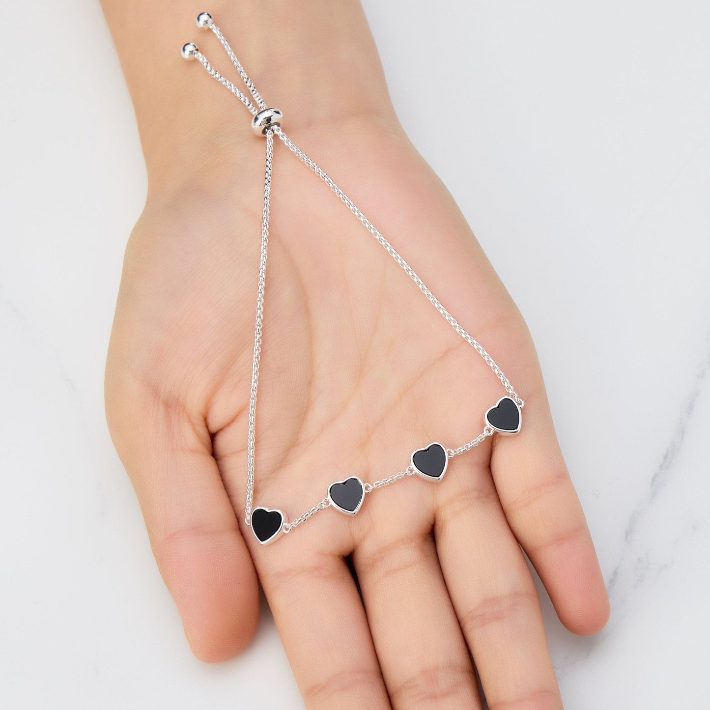 Black Onyx Gemstone Multi Heart Friendship Bracelet